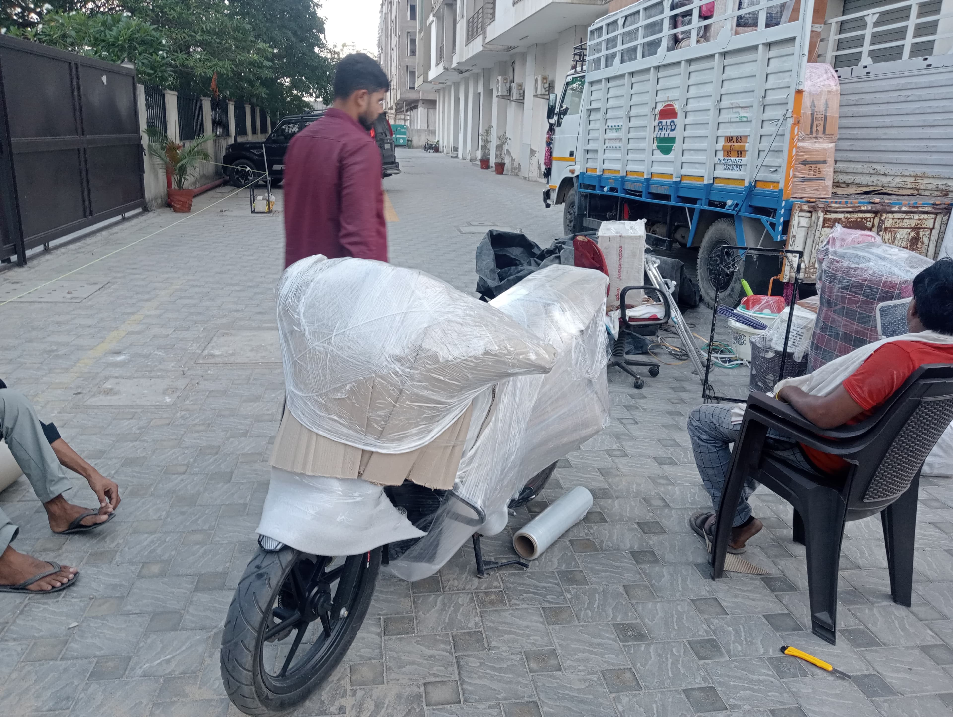 Bike being prepared for long-distance transport